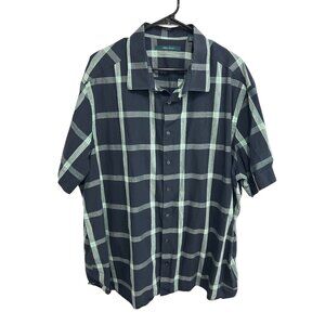 Perry Ellis Mens Blue Plaid Cotton Button-Down Shirt Size 2X Academia Retro